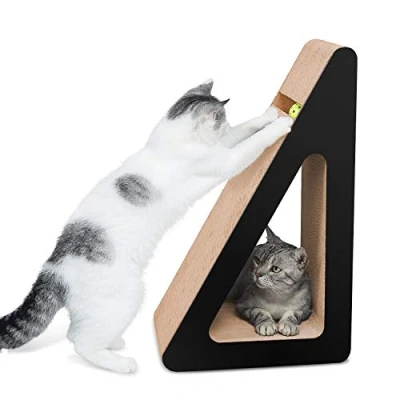 Afbeelding van Aibuddy Krabpaal voor katten, rustbed van karton met schuine krabstandaard aan drie zijden, kattengras [68 x 36 27 cm, meerdere krabhoeken, bovenkarton en constructie]