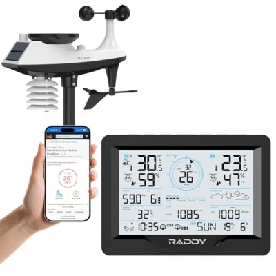 Afbeelding van Raddy MN6 Wi Fi Weerstation, 15 in 1 draadloos weerstation voor binnen en buiten, temperatuur vochtigheidsmonitor, atmosferische druk, regenmeter, windsnelheid, UV, DCF