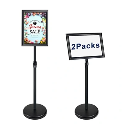 Afbeelding van NewZeal 2 stuks A4 posterstandaard met clip frame van aluminium, verstelbare hoek en hoogte, standaard voor bruiloft/zakelijke activiteiten (zwart)