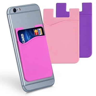 Afbeelding van kwmobile 3x Kaarthouder Hoesje voor Smartphone Zelfklevend Zelfklevende Siliconen Kredietkaarthouder Roze Violet Afmetingen 8,5x5,5cm