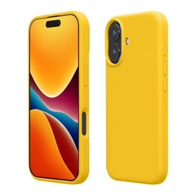Afbeelding van kwmobile telefoonhoesje geschikt voor Apple iPhone 16 Plus Hoesje met siliconen coating Smartphone case in stralend geel