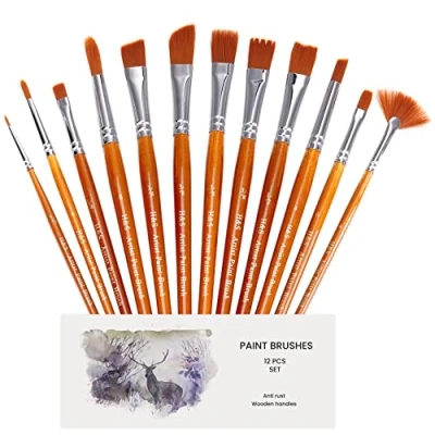 Afbeelding van H&amp;S penseel set 12 delig Borstelset met professionele penselen Hardhout en synthetisch haar Verf kwasten Kwast voor acrylverf olieverf
