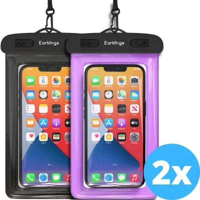 Afbeelding van Waterdichte telefoonhoesjes Set van 2 stuks zwart &amp; paars