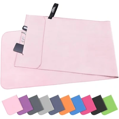 Afbeelding van Pameil Fitnesshanddoek met ritsvak, 120 x 50 cm, sporthanddoek van microvezel, compact, sneldrogend, sporthanddoek, (roze)