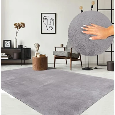 Afbeelding van Tapijt Relax met korte, pluizige pool, antisliponderkant, wasbaar tot 30 C, superzacht, bontlook, grijs, 200 x 280 cm