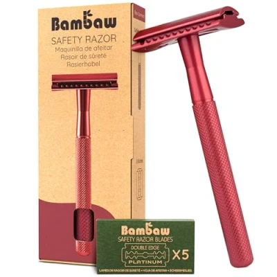 Afbeelding van Metalen Veiligheidsscheermes Rood Nat Scheren voor Mannen &amp; Vrouwen Geschikt Alle Double Edge Mesjes Safety Razor Scheermes Bambaw