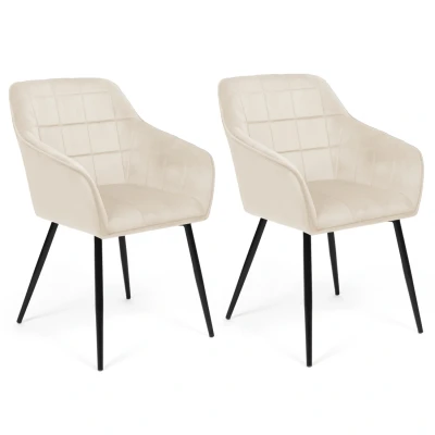 Afbeelding van Set van 2 MADY beige fluwelen eetkamerstoelen met armleuningen