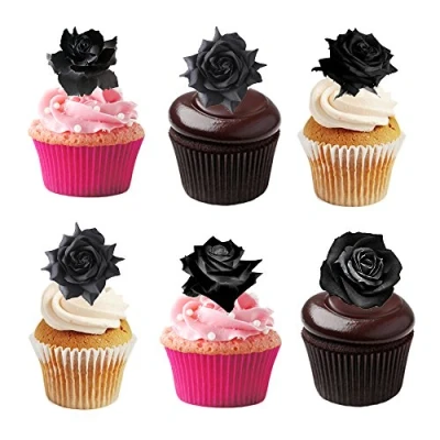 Afbeelding van Top That 30 stuks eetbare papieren rozen voor taartdecoratie, Halloween, zwart
