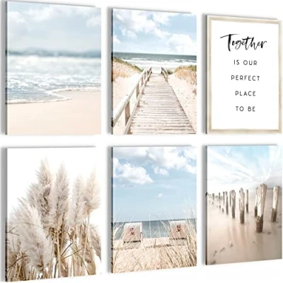 Afbeelding van Strand en zee 90 x 80 cm Meteen ophangen muurdecoratie wanddecoratie woonkamer canvas schilderijen slaapkamer