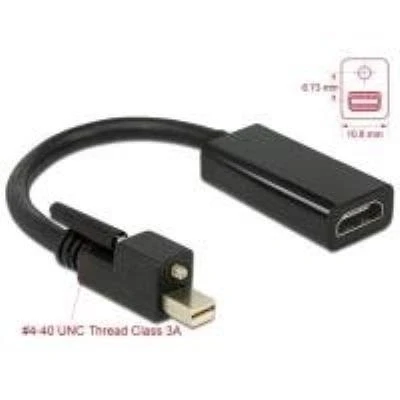Image de Delock adaptateurcâble mini displayport 1.2 prise mâle avec schraub hdmi a femelle 25 cm noir 4k aktiv, 62640