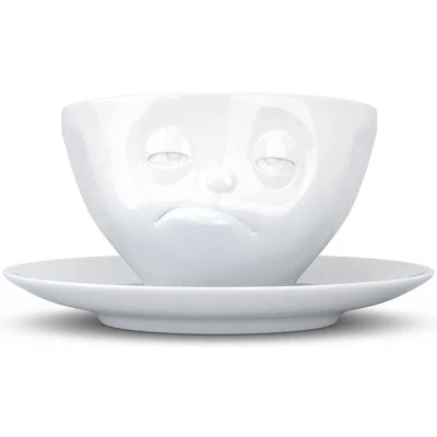 Afbeelding van Tassen koffiekop en schotel 200 ml met slaperig gezicht 45