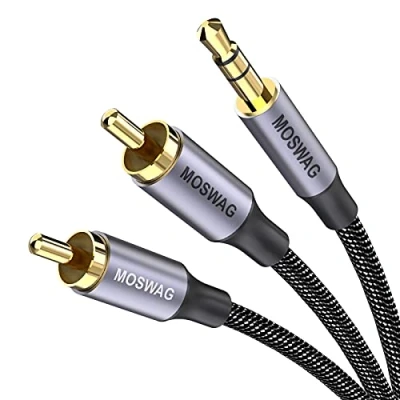 Afbeelding van MOSWAG RCA audiokabel, 3,5 mm stekker naar 2 cinch stekker, Y audio, stereo, nylon, gevlochten, compatibel met smartphone, pc, autoradio, thuisbioscoop, versterker, hifi installatie, tv enz