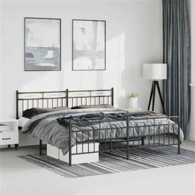 Afbeelding van vidaXL Bedframe met hoofd en voeteneinde metaal zwart 183x213 cm