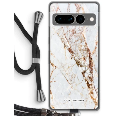 Afbeelding van Case Company® hoesje met Koord geschikt voor Google Pixel 7 Pro Goud marmer Telefoonhoesje Zwart Bescherming aan alle Kanten en Over de Schermrand