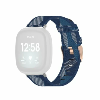 Afbeelding van Fitbit Versa 3/4 &amp; Sense 1/2 Canvas nylon bandje Blauw