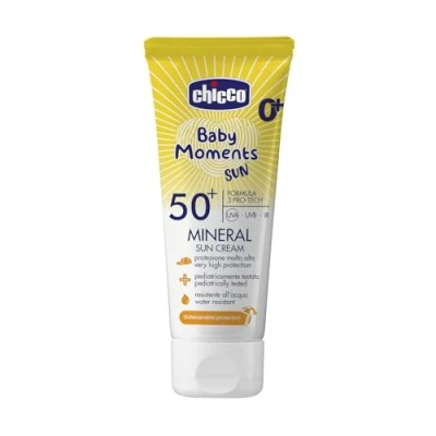 Afbeelding van Chicco Minerale zonnebrandcrème SPF 50+ voor kinderen, waterbestendig, uitstekende UVA , UVB en infraroodbescherming, 0 maanden + 75 ml