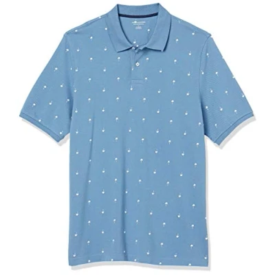 Image de Amazon Essentials Polo en piqué de coton pour homme (disponible grande taille large), imprimé palmier bleu blanc, M