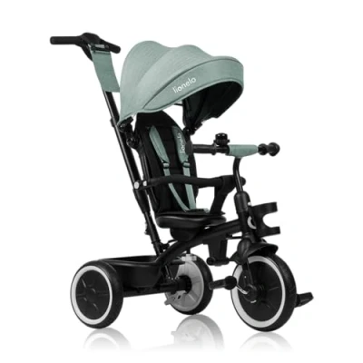 Image de LIONELO Berry Tricycle Bébé 2‑en‑1 Évolutif (9 mois5 ans) jusqu’à 25 kg, Siège Pivotant 360, Roues PU Anticrevaison, Canopy Extensible, Guidon Parental, Harnais 3 Points, Pliable, Vert