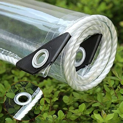 Afbeelding van Waterdicht afdekzeil, transparant pvc, met ringen, weerbestendig dekzeil, opvouwbare luifel, 0,35 mm, regenbescherming voor tuinmeubelen, planten, kassen, hoeden, daken