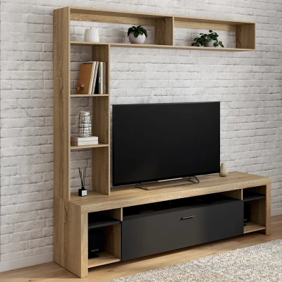 Image de Ensemble meuble TV et étagères 170 cm MALO bois placard noir
