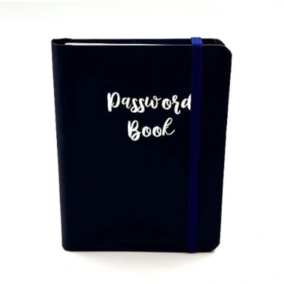 Afbeelding van Sixstore A Z wachtwoordboek met tabbladen voor internetverbinding, marineblauw, klein zakformaat, notitieboek computer en website