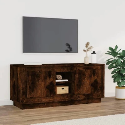 Afbeelding van Tv meubel 102x35x45 cm bewerkt hout gerookt eikenkleurig