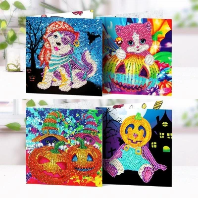 Afbeelding van Halloween kaarten 4 stuks Diamond Painting