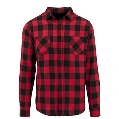 Afbeelding van Build your Brand Checked Flannel Shirt BY031 Black Red