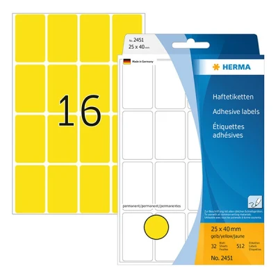 Image de HERMA étiquettes multi usage,25 x 40 mm, jaune, grand paquet contenu: 512 2451