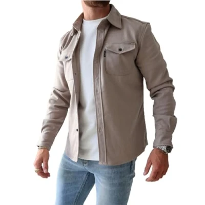 Afbeelding van ArknAv Hemdjas met knopen voor heren, casual en elegante jassen, overhemd jonge mannen, Abrikoos