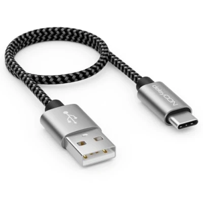Afbeelding van deleyCON 0,30 m nylon USB C kabel 30 cm korte oplaadkabel type datakabel metalen connector opladen en synchroniseren van mobiele telefoon smartphone