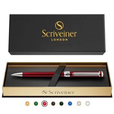 Afbeelding van Deep Crimson Red Ballpoint Pen Scriveiner Prachtige Rode Lak Balpen met Chroom Afwerking, Schmidt Zwarte Inkt Vulling, Beste Cadeauset voor Mannen en Vrouwen, Professionele Uitvoering