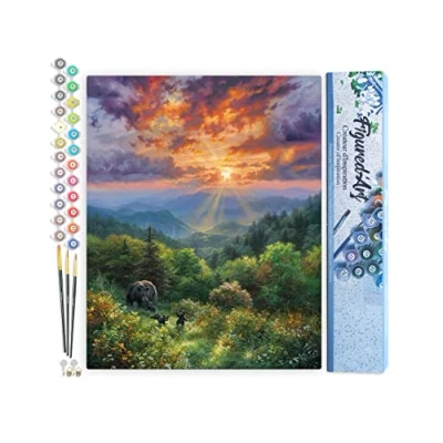 Afbeelding van Figured&#039;Art Schilderen op Nummer Volwassenen canvas Beer en zonsondergang Handwerk acrylverf Kit DIY Compleet 40x50cm zonder frame