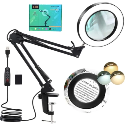 Afbeelding van W&amp;Z® Loeplamp met LED Verlichting Loep Vergrootglas 72 LEDs 5x Vergroting Tafelklem