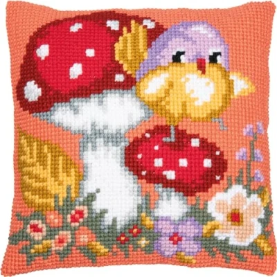 Afbeelding van Vervaco Kruissteekkussen kit Vogeltje op paddenstoel PN 0205281
