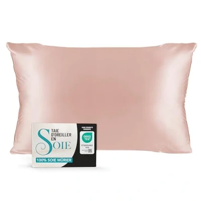 Afbeelding van Dreamzie Kussensloop, natuurlijke zijde, 50 x 75 cm, 100% moerbeizijde, 19 momme, Oeko Tex gecertificeerd, voor haar en huid, anti aging effect, lichtroze