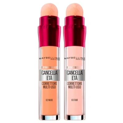 Afbeelding van 2 x Maybelline New York, juiste vloeistof, verwijdering, kleuren, 03 Fair en 02 nude, met goji bessen haloxyl, dekt donkere kringen kleine rimpels