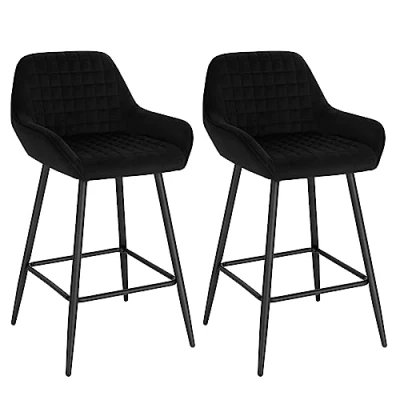 Afbeelding van WOLTU Barkruk set van 2 barstoelen, aanrechtkruk met armleuningen, fluweel, grote zitting, hoogte 64 cm, zwart BH372sz