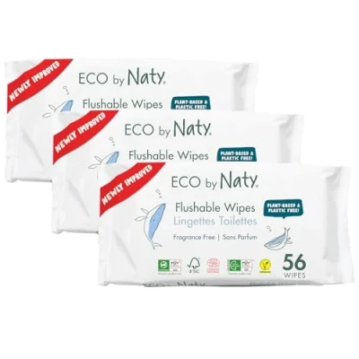 Afbeelding van ECO by Naty Milieuvriendelijke wegwerpdoekjes voor babytoilet, biologisch afbreekbaar, plantaardig, chemicaliënvrij en hypoallergeen, de gevoelige huid (3 x 56 I 168 doekjes)