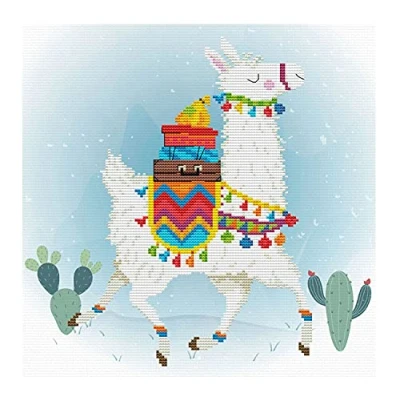 Afbeelding van Holiday Lama voorbedrukt borduren (pakket)