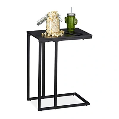 Afbeelding van Relaxdays bijzettafel zwart bijzettafeltje u vorm salontafel laptop bedtafel