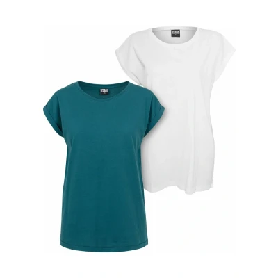 Afbeelding van Urban Classics Extended Shoulder 2PACK Tshirt basic, Dames, Maat: Small, Teal white
