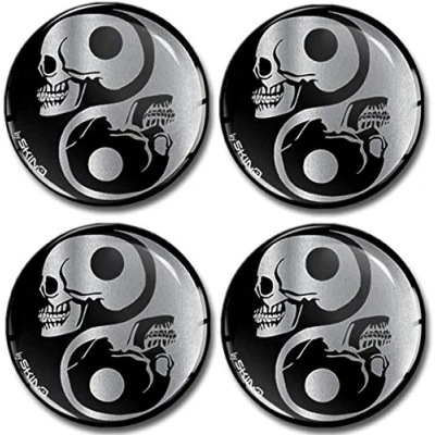 Afbeelding van SkinoEu Yin Yang Skull Cotton A 8265 Stickers voor wieldoppen, 65 mm