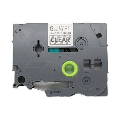 Afbeelding van BROVACS 1 verpakking zwarte op transparante labeltape compatibel met Brother P Touch TZ 111 TZe 6 mm OPA1111