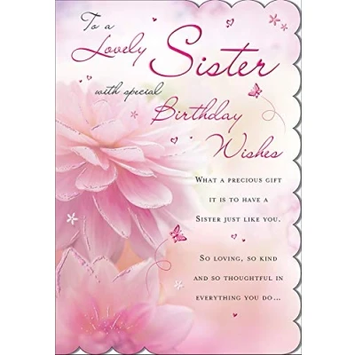 Afbeelding van Regal Publishing Piccadilly Greetings verjaardagskaart voor zus, roze/rood/wit, 22,9 x 15,2 cm