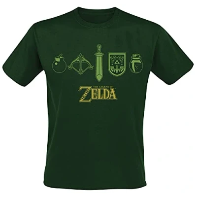 Afbeelding van Henry Tiger Nintendo Legend OF Zelda Icons Tshirt print, Heren, Maat: XXL, Bottle green