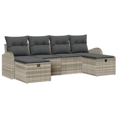 Afbeelding van vidaXL 6 delige tuinbank set met kussens lichtgrijs poly rattan
