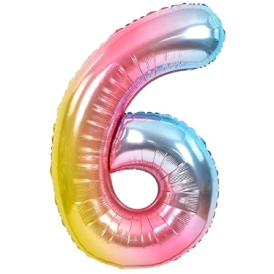 Afbeelding van ballon 6 jaar verjaardag nummer Pastel Veelkleurig metallic XXL reuzegroot 100 cm decoratie Lucht of Helium