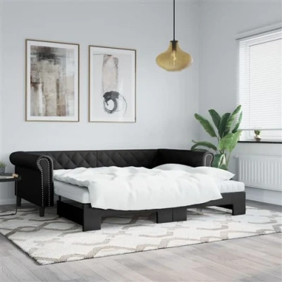 Afbeelding van vidaXL Slaapbank met onderschuifbed 90x200 cm kunstleer zwart
