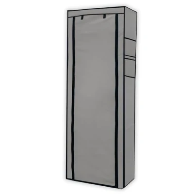 Afbeelding van Intirilife opvouwbare kledingkast 170x58x28 cm in ASH GREY Vouwkast met ritssluiting Linnen Schoenenrek 9 vakken camping textiel